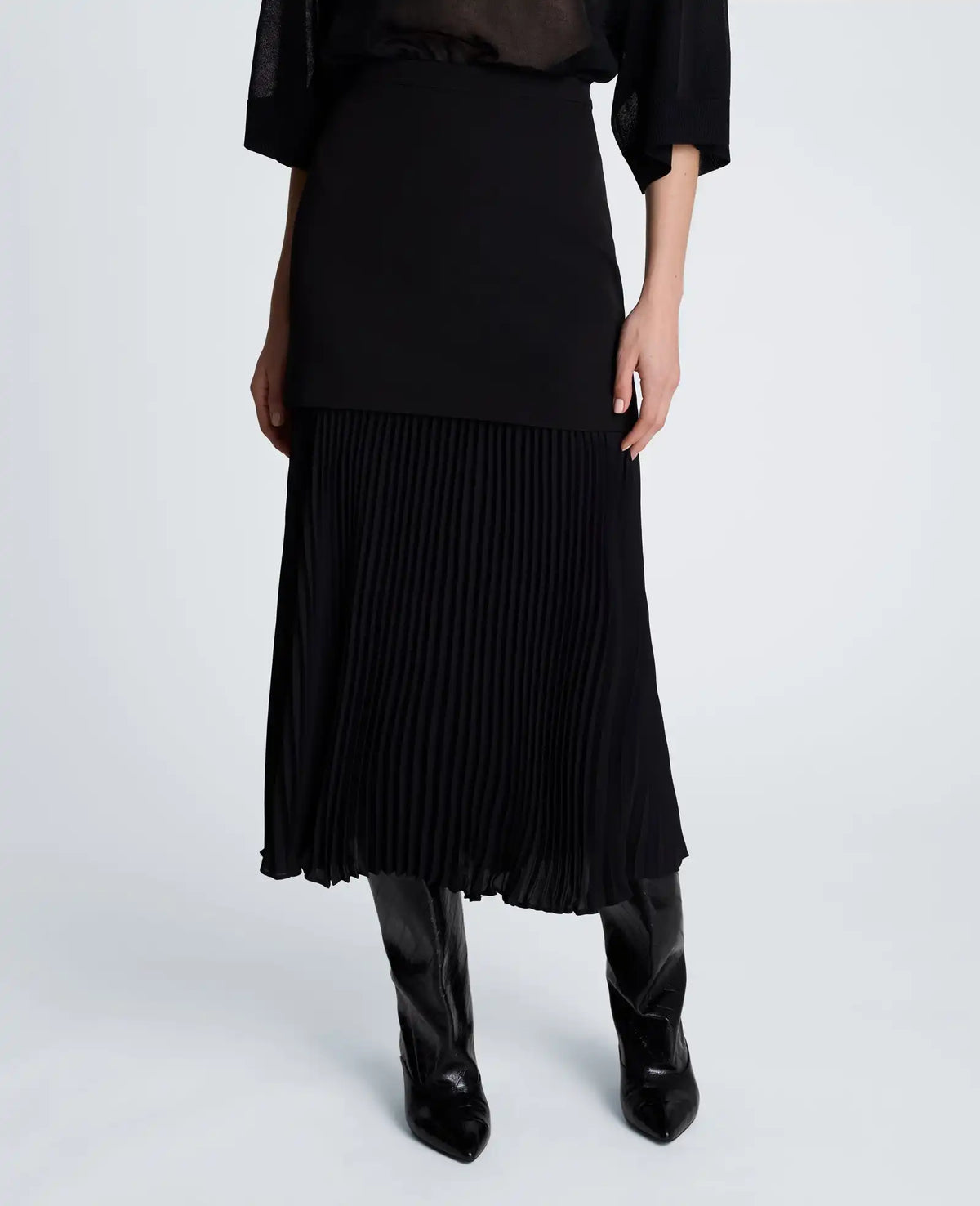 Center Back Zip Pleated Maxi Skirt