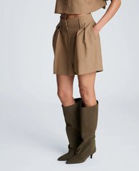 High Rise Fly Front Pleated Short
