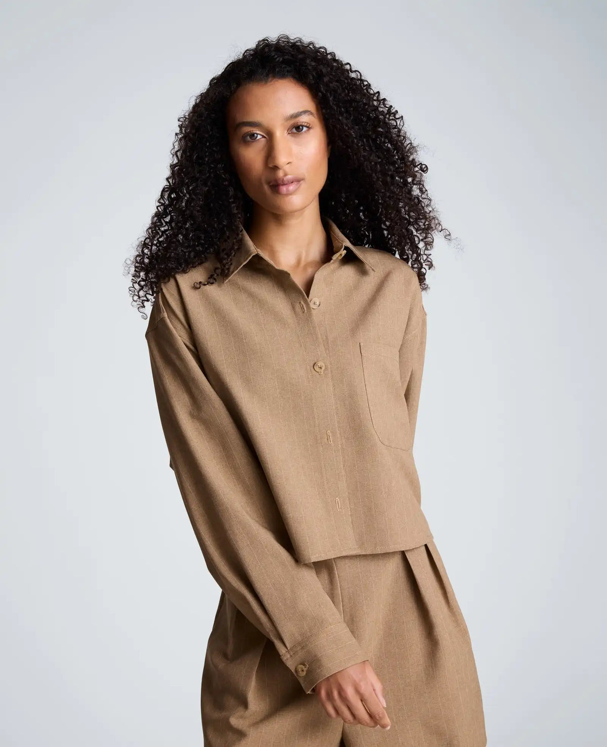 Cropped Oversized Button Front Shirt