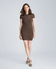 Varigated Polo Cap Sleeve Sweater Dress