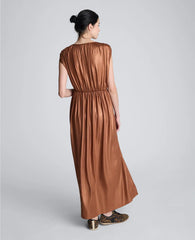 Metallic Knit Deep V-Neck Gathered Maxi Dress