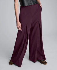 Luxe Twill Wide Leg Inverted Pleat Front Pant