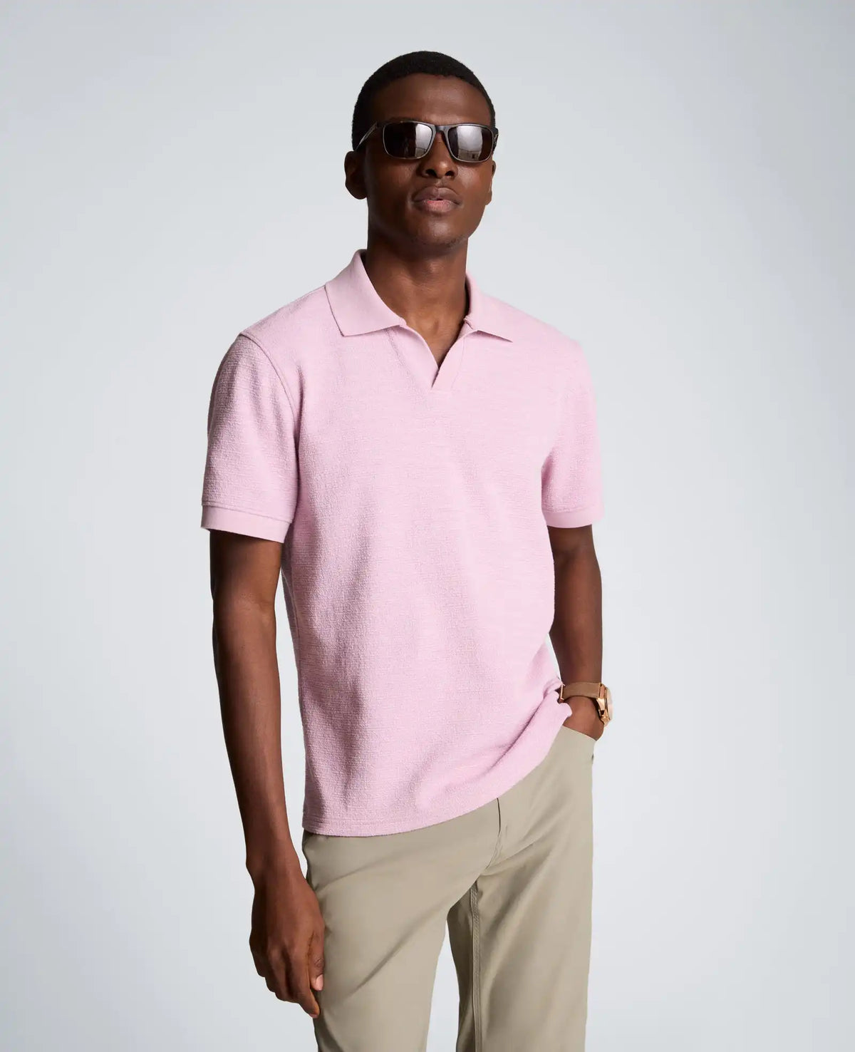 Short Sleeve Johnny Collar Polo with Ribbing