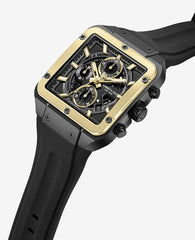 Skeleton Automatic Gold Tone Bezel Black Silicone Strap Watch