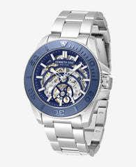 Skeleton Automatic Blue Contrast Dial Bracelet Watch