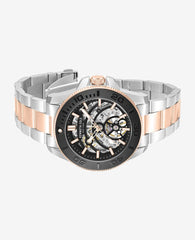 Skeleton Automatic Black Contrast Dial Two Tone Bracelet Watch