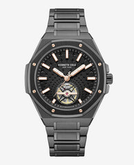 Skeleton Automatic Black Rose Gold Stainless Steel Bracelet Watch