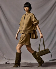 High Rise Fly Front Pleated Short