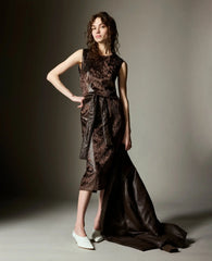 Snake Skin Textured Velvet Crew Neck Sheath Midi Dress