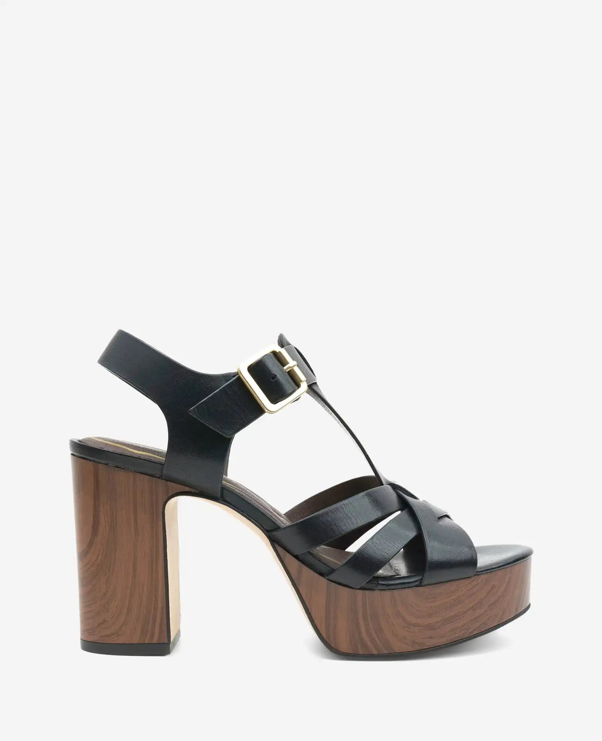 Lotus Woven Leather T-Strap Wood Platform Sandal