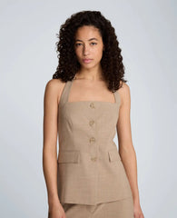 Crosshatch Weave Four Button Halter Vest with Flap Pockets