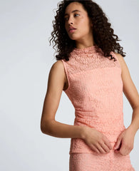 Stretch Lace Front Drape Mock Neck Tank