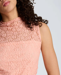 Stretch Lace Front Drape Mock Neck Tank