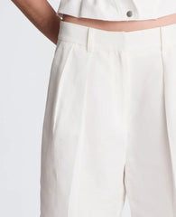 Fly Front High Rise Pleated Short Bermuda Refined Linen Short