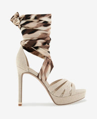 Nikkii Printed Fabric Wrap Around Platform Heel