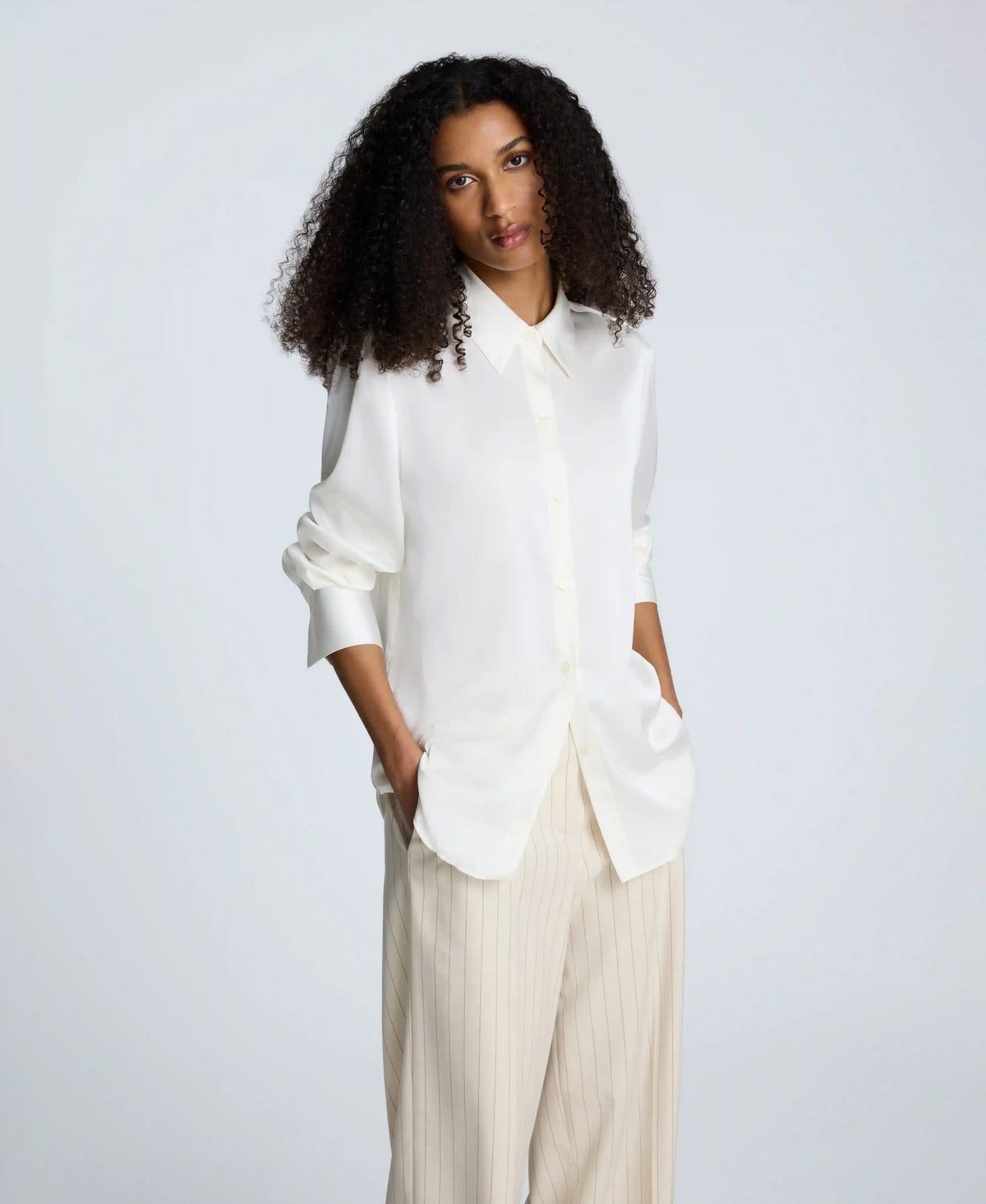 Satin Button Front Blouse