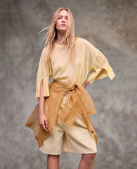 Semi Sheer Crew Neck with Slit Sleeves