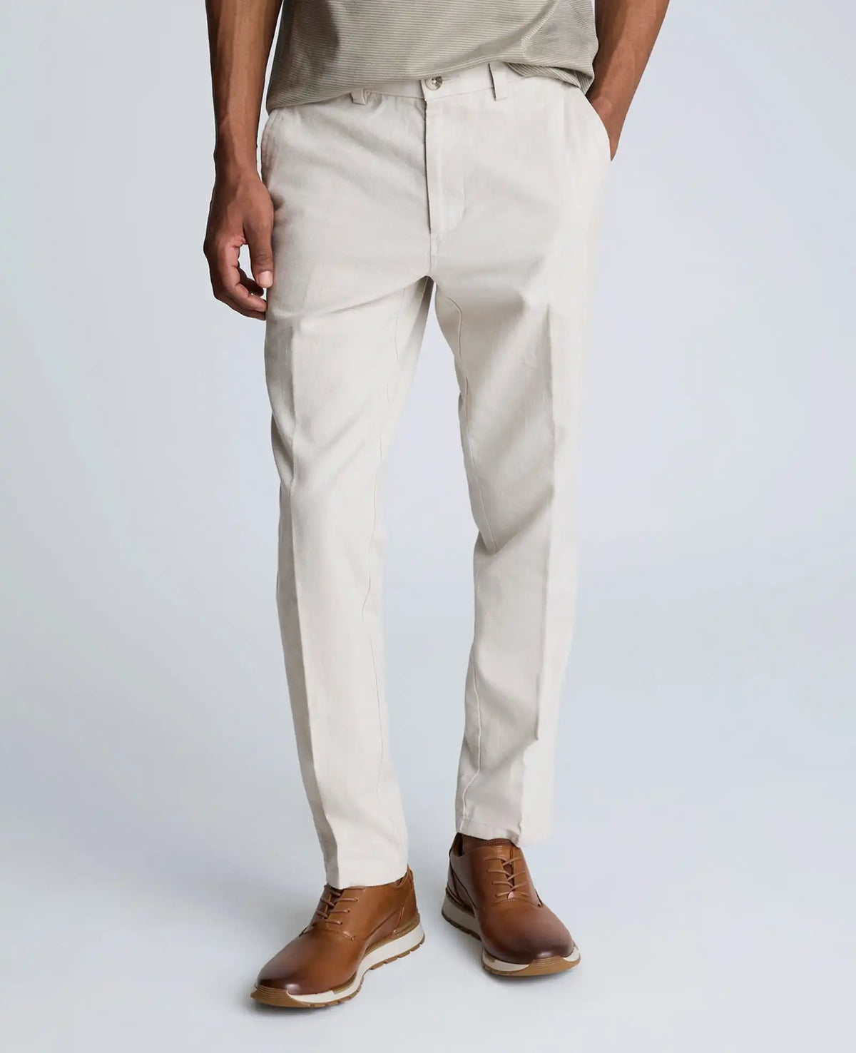 Linen Blend Slim Fit Flat Front Chino Pant
